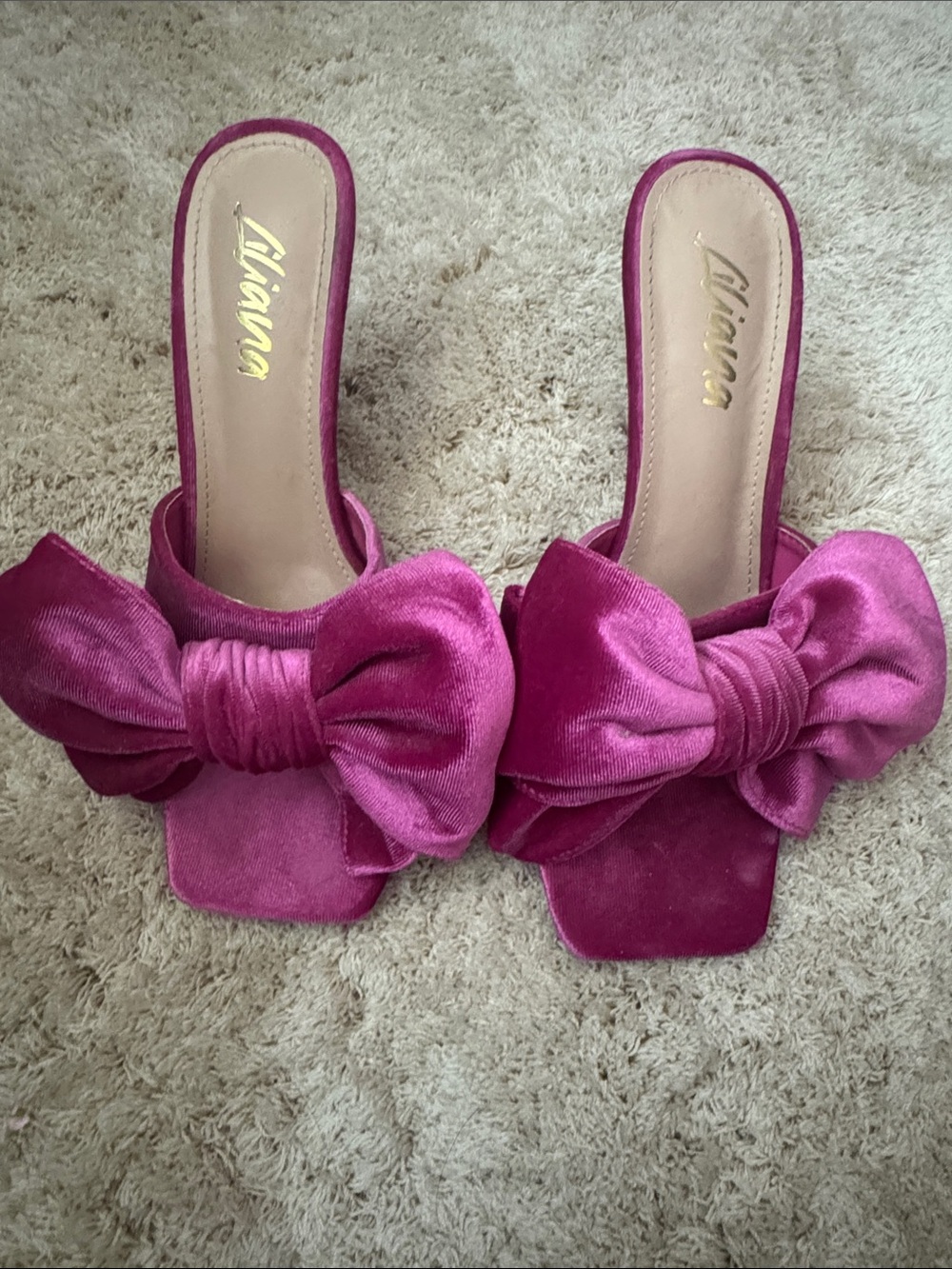 Liliana Fuchsia Satin Bow Slide Heels - Picture 3 of 4